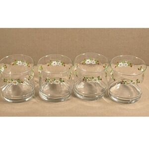 Set of 4 Libbey Glasses Tumblers Strawberries Daisies Flower Rustic Chic Country